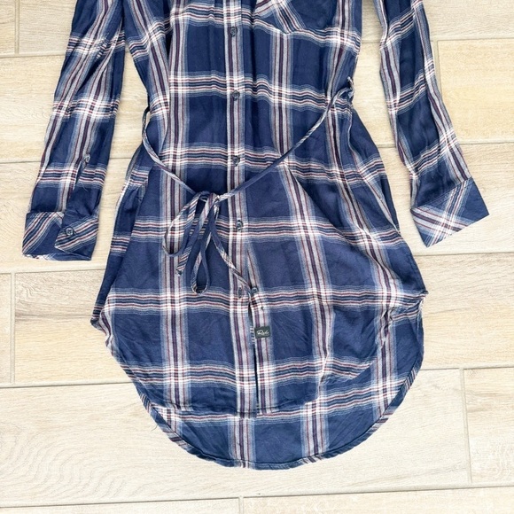 Rails Women’s Blair Plaid Mini Shirt Dress Flannel Navy Tie Waist Long Sleeve XS - Picture 4 of 8